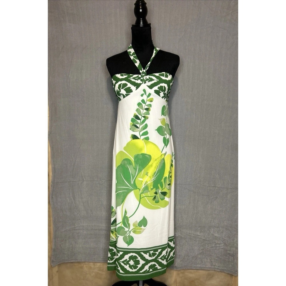 NWT WHBM Botanical Halter Maxi Dress | White Green Floral | Resort | Size 4